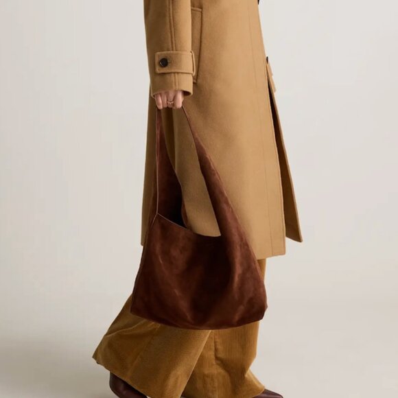 NWT Quince Italian Leather Suede Slouchy Shoulder Bag in Chocolate Brown - Picture 7 of 8